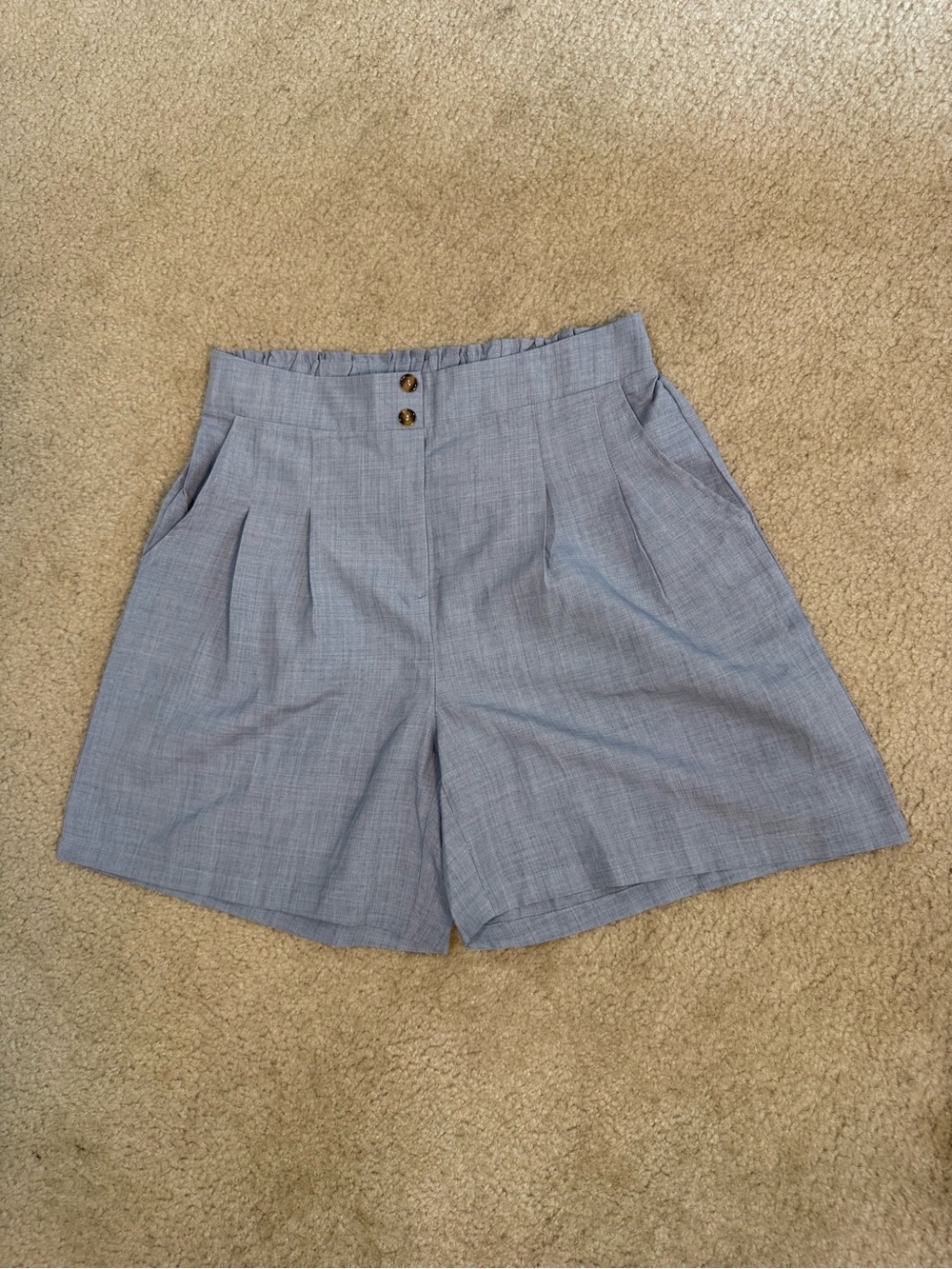 Light Blue Pleated High-Waist Bermuda Shorts